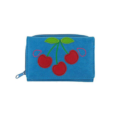 LAVISHY cherry applique vegan/faux leather small trifold wallet