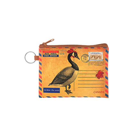 LAVISHY Canadian goose bird print unisex vegan key ring coin purse