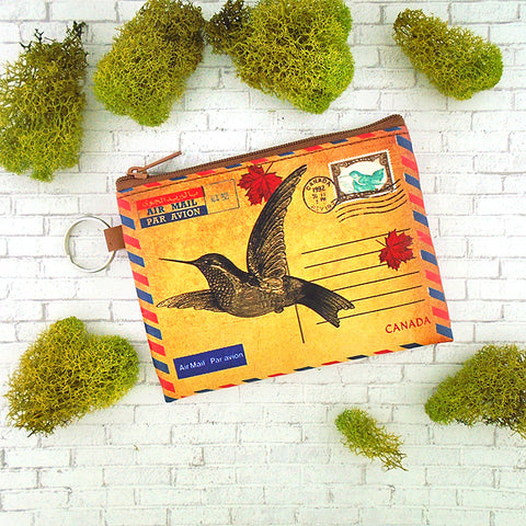 LAVISHY Canadian hummingbird print unisex vegan key ring coin purse
