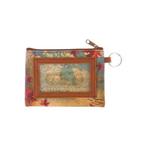 Online shopping for vegan brand LAVISHY's Canada collection vegan/faux leather key ring coin purse with vintage style print of Canadian elk illustration on the Canada map background. Great for everyday use, cool gift for family & friends. Wholesale at www.lavishy.com for gift shop, boutique, souvenir store since 2001.