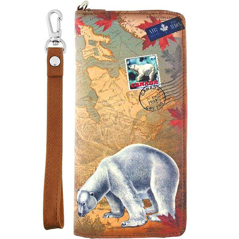 LAVISHY Canada collection polar polar bear print vegan wristlet wallet