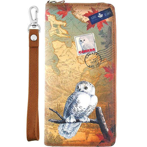 LAVISHY Canada collection snowy owl print vegan wristlet wallet