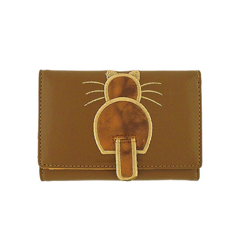 Cute cat applique vegan trifold small wallet
