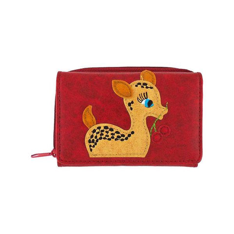 LAVISHY deer with Deer with cherry applique vegan small/trifold wallet