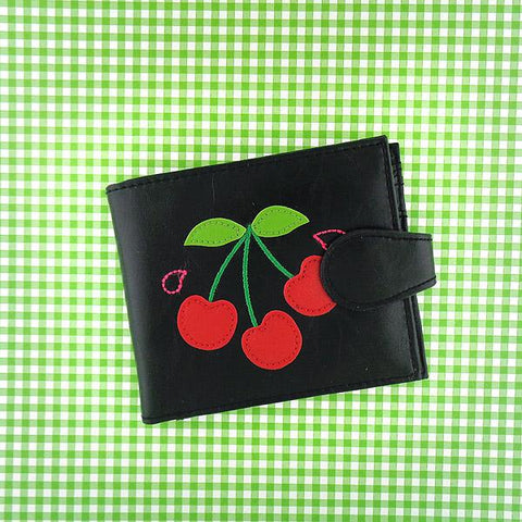 LAVISHY cherry applique vegan medium bifold wallet