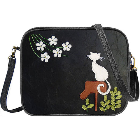 LAVISHY fun & playful applique vegan leather cross body bag/toiletry bag with adorable cat on mailbox applique. It's Eco-friendly, ethically made, cruelty free. A great gift for you or your friends & family. Wholesale available at www.lavishy.com with many unique & fun fashion accessories.
