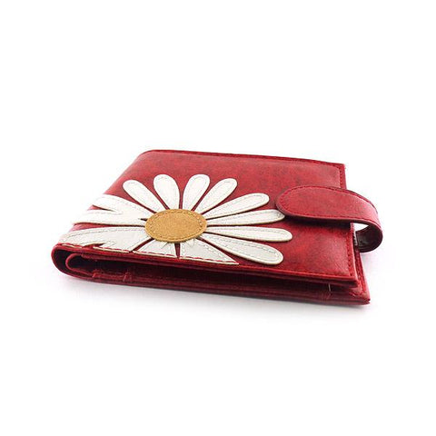 Online shopping for vegan brand LAVISHY's fun & Eco-friendly daisy flower applique vegan medium bifold wallet. Great for everyday use, cool gift for family & friends. Wholesale at www.lavishy.com for gift shops, clothing & fashion accessories boutiques, book stores in Canada, USA & worldwide since 2001.