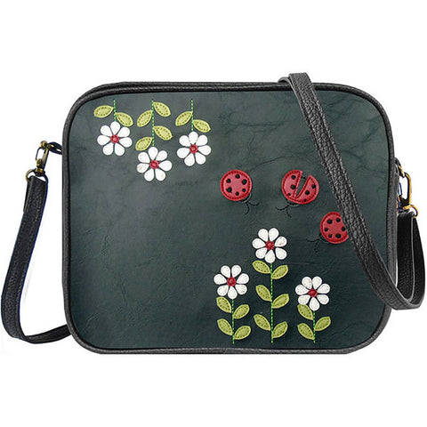 LAVISHY fun & playful applique vegan leather cross body bag/toiletry bag with adorable ladybug & daisy flower applique. It's Eco-friendly, ethically made, cruelty free. A great gift for you or your friends & family. Wholesale available at www.lavishy.com with many unique & fun fashion accessories.