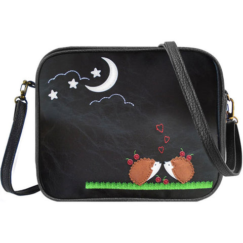 LAVISHY fun & playful applique vegan leather cross body bag/toiletry bag with adorable hedgehog lovers applique. It's Eco-friendly, ethically made, cruelty free. A great gift for you or your friends & family. Wholesale available at www.lavishy.com with many unique & fun fashion accessories.