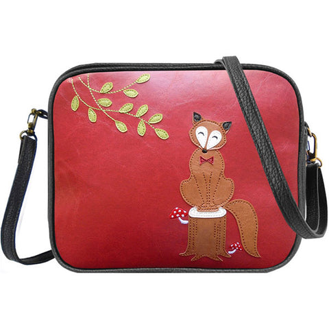 LAVISHY fun & playful applique vegan leather cross body bag/toiletry bag with adorable fox on tree stump applique. It's Eco-friendly, ethically made, cruelty free. A great gift for you or your friends & family. Wholesale available at www.lavishy.com with many unique & fun fashion accessories.