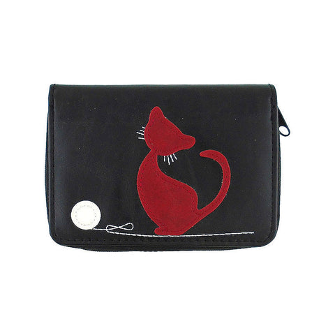 Online shopping for LAVISHY fun & playful applique vegan leather cardholder with adorable cat with yarn ball applique.  It's Eco-friendly, ethically made, cruelty free. A great gift for you or your friends & family. Wholesale available at www.lavishy.com with many unique & fun fashion accessories.