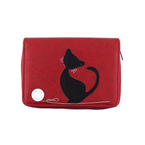 Online shopping for LAVISHY fun & playful applique vegan leather cardholder with adorable cat with yarn ball applique.  It's Eco-friendly, ethically made, cruelty free. A great gift for you or your friends & family. Wholesale available at www.lavishy.com with many unique & fun fashion accessories.