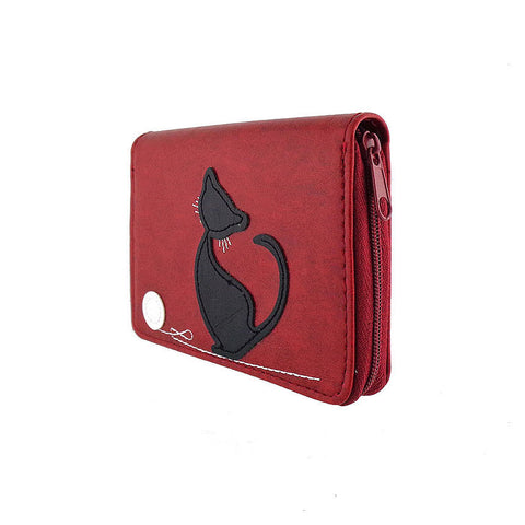 Online shopping for LAVISHY fun & playful applique vegan leather cardholder with adorable cat with yarn ball applique.  It's Eco-friendly, ethically made, cruelty free. A great gift for you or your friends & family. Wholesale available at www.lavishy.com with many unique & fun fashion accessories.
