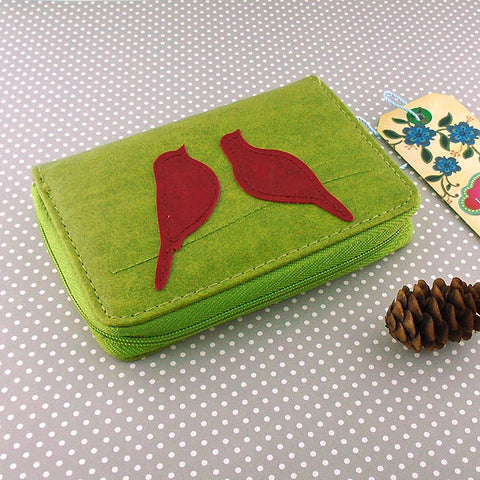 Online shopping for LAVISHY fun & playful applique vegan leather cardholder with adorable love birds.  It's Eco-friendly, ethically made, cruelty free. A great gift for you or your friends & family. Wholesale available at www.lavishy.com with many unique & fun fashion accessories.