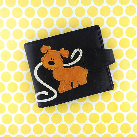 LAVISHY puppy dog applique vegan medium bifold wallet