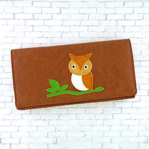 LAVISHY Eco-friendly cute owl bird applique vegan large wallet