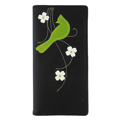 LAVISHY Eco-friendly bird & dogwood flower applique vegan large wallet