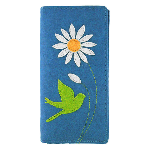 LAVISHY Eco-friendly bird & daisy flower applique vegan large wallet