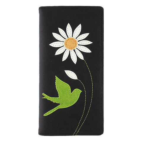 LAVISHY Eco-friendly bird & daisy flower applique vegan large wallet
