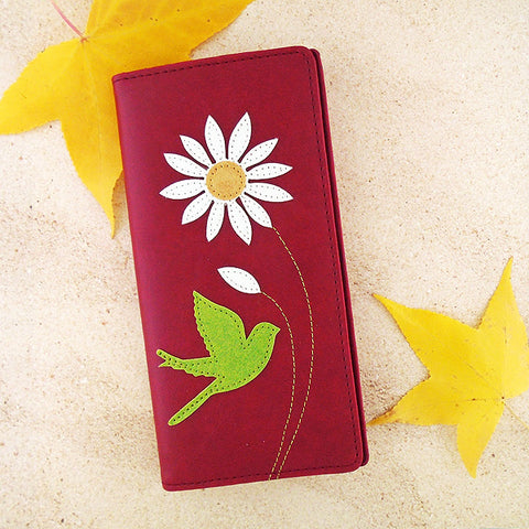 LAVISHY Eco-friendly bird & daisy flower applique vegan large wallet
