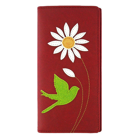 LAVISHY Eco-friendly bird & daisy flower applique vegan large wallet