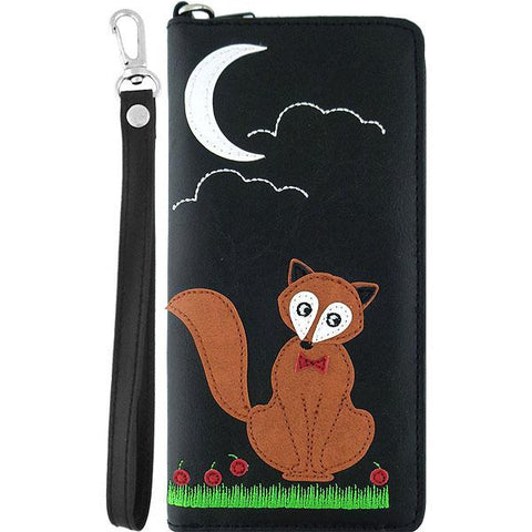 LAVISHY Eco-friendly cruelty free fox applique vegan large wristlet wallet. Great for everyday use & travel, cool gift for family & friends. Wholesale at www.lavishy.com for gift shops, clothing & fashion accessories boutiques, book stores in Canada, USA & worldwide since 2001.