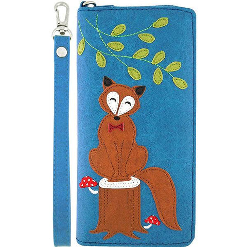 Online shopping for vegan brand LAVISHY's Eco-friendly cruelty free fox applique vegan large wristlet wallet. Great for everyday use & travel, cool gift for family & friends. Wholesale at www.lavishy.com for gift shops, clothing & fashion accessories boutiques, book stores in Canada, USA & worldwide since 2001.