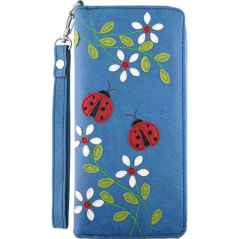 LAVISHY love ladybug & flower applique vegan large wristlet wallet