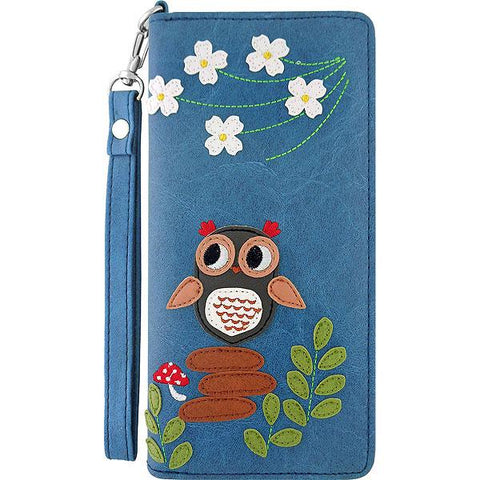 LAVISHY Eco-friendly cruelty free big eyed owl applique vegan large wristlet wallet. Great for everyday use & travel, cool gift for family & friends. Wholesale at www.lavishy.com for gift shops, clothing & fashion accessories boutiques, book stores in Canada, USA & worldwide since 2001.