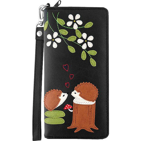 Online shopping for vegan brand LAVISHY's Eco-friendly cruelty free hedgehog lovers applique vegan large wristlet wallet. Great for everyday use & travel, cool gift for family & friends. Wholesale at www.lavishy.com for gift shops, clothing & fashion accessories boutiques, book stores in Canada, USA & worldwide since 2001.