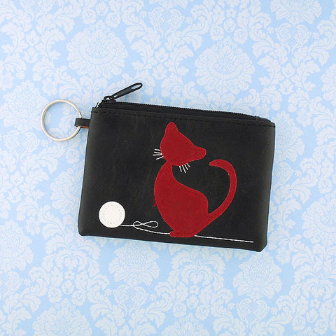 LAVISHY cat & yarn applique vegan key ring coin purse