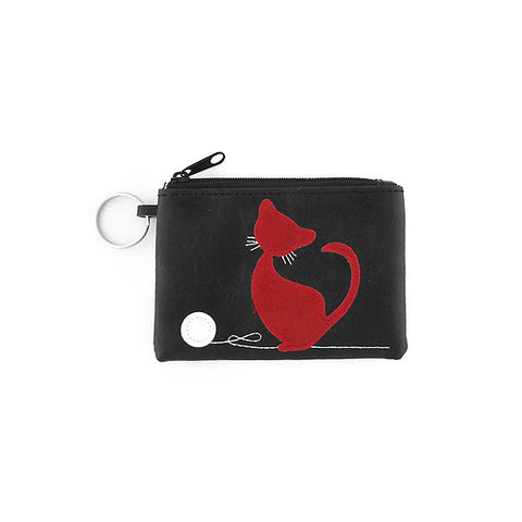 LAVISHY cat & yarn applique vegan key ring coin purse