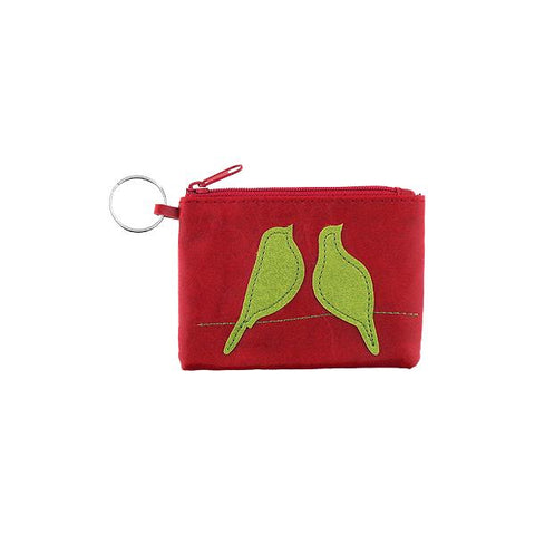 Online shopping for vegan brand LAVISHY's playful applique vegan key ring coin purse with adorable love birds applique. Great for everyday use, fun gift for family & friends. Wholesale at www.lavishy.com for gift shop, clothing & fashion accessories boutique, book store in Canada, USA & worldwide since 2001.