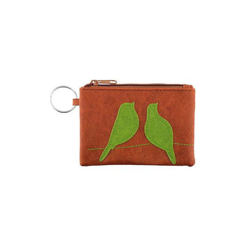 Online shopping for vegan brand LAVISHY's playful applique vegan key ring coin purse with adorable love birds applique. Great for everyday use, fun gift for family & friends. Wholesale at www.lavishy.com for gift shop, clothing & fashion accessories boutique, book store in Canada, USA & worldwide since 2001.