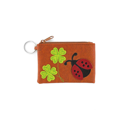 LAVISHY ladybug & four leaf clover applique vegan key ring coin purse