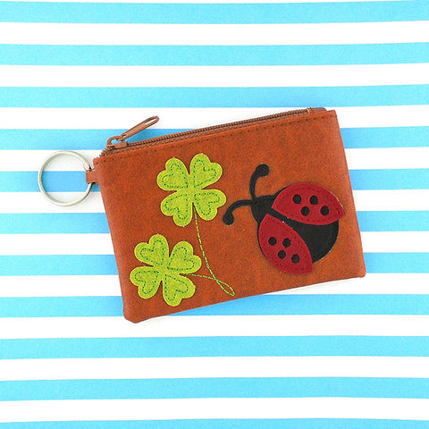 LAVISHY ladybug & four leaf clover applique vegan key ring coin purse