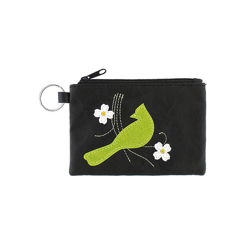 LAVISHY bird & dogwood flower applique vegan key ring coin purse
