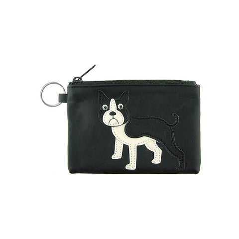 LAVISHY Boston Terrier dog applique vegan key ring coin purse