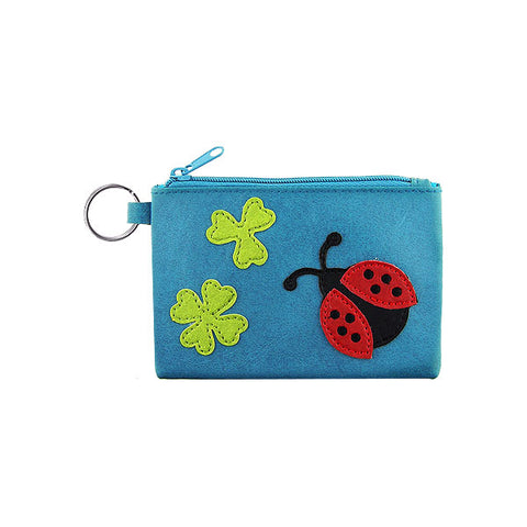 LAVISHY lucky ladybug & four leaf applique vegan key ring coin purse