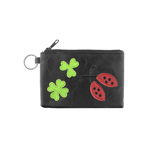 LAVISHY lucky ladybug & four leaf applique vegan key ring coin purse