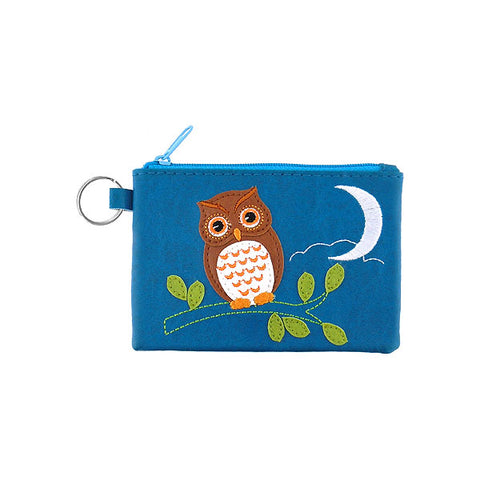 LAVISHY owl & moon applique vegan key ring coin purse