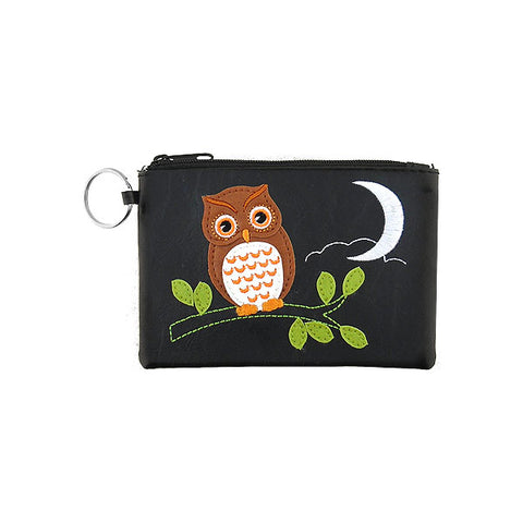 LAVISHY owl & moon applique vegan key ring coin purse