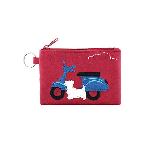 Scottish Terrier dog & scooter applique vegan key ring coin purse