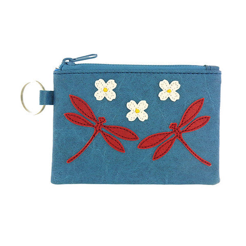 LAVISHY dragonfly & dogwood flower applique vegan key ring coin purse