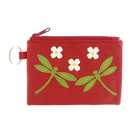 LAVISHY dragonfly & dogwood flower applique vegan key ring coin purse
