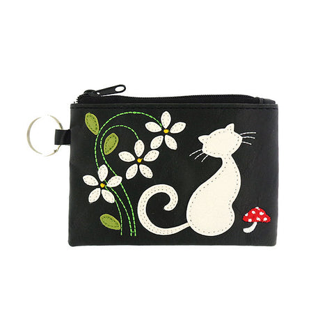 LAVISHY cat, flower & mushroom applique vegan key ring coin purse
