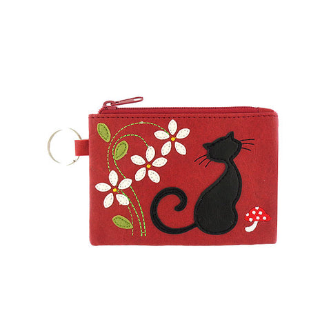LAVISHY cat, flower & mushroom applique vegan key ring coin purse