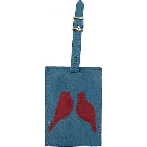 Online shopping for vegan brand LAVISHY's fun & playful applique vegan/faux leather luggage tag with adorable love birds applique. It's Eco-friendly, ethically made, cruelty free. A great gift for you or your friends & family. Wholesale at www.lavishy.com with many unique & fun fashion accessories.