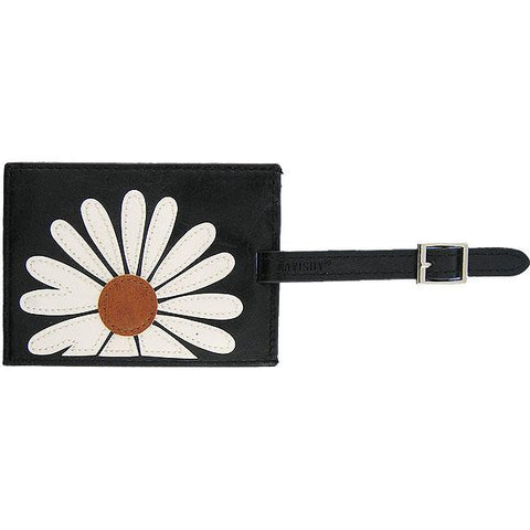 Online shopping for vegan brand LAVISHY's fun & playful vegan/faux leather luggage tag with adorable daisy flower applique. It's Eco-friendly, ethically made, cruelty free. A great gift for you or your friends & family. Wholesale at www.lavishy.com with many unique & fun fashion accessories.
