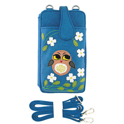 LAVISHY applique vegan cell phone bag/wallet-bright eyed owl